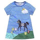 サクララ(Sakulala) ベビー服 女の子 ワンピース ストライプ柄 動物柄 馬 青 半袖 可愛い 夏秋 旅行 記念日 プレゼント 子供服 パジャマ 1-6歳