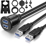 ICESPRING 2ポート USB 3.0 延長ケーブル フラッシュマウント 車 トラック ボート オートバイ ダッシュボード パネル アダプター - 3フィート