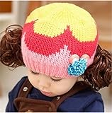 ニット帽 赤ちゃん 5カ月 ～ 3歳 子供ハット かつら ウィッグ 付き 新生児 お洒落 伸縮性がある ヘアバンド ヘアアクセサリー 防寒防風対策 出産祝い プレゼント (Rose)