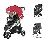 GRACO (グレコ) 3輪ベビーカー シティトレック レッドRD + レインカバー＆モスキートネットセット