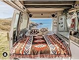 Vanlife アステカ ラグ トライバル レッド ブランケット アウトドア アドベンチャー ボヘミアン スロー ラグ ピクニック ブラン…(130X160cm)