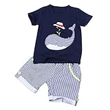 (アイム)iiniim　キッズ　鯨柄　シャツ　ショット　パンツ　ボーイズ　子供服　コットン　通気　2点セット ２点セット 3
