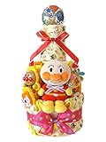 おむつケーキ アンパンマン 新生児肌着セット＆ベビーグッズ付き 3段 女の子用 (パンパースSサイズ（28枚入り）)