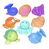 Elegant Baby Bath Time Fun Rubber Water Squirties Vinyl Zip Storage Bag, Sea Party, Set of 8