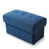 LOWYA （ロウヤ） チェア 収納スツール ふかふか座り心地 大容量収納 折り畳み可能 ツイード調生地 オットマンにも使える サブチェア Lサイズ ネイビー おしゃれ