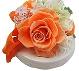 フラデコ　枯れないお花　プリザーブドフラワー【プリエ】台座にのった大輪ローズアレンジ (オレンジ)