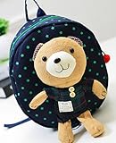 くまちゃん リュック キッズ 子供 かわいい ぬいぐるみ 取り外し 脱着 可能 (ネイビー（チェック）)