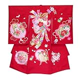 お宮参りの着物 新生児に 女の子の産着(初着) 正絹 「赤 うさぎと桜に熨斗」HGU782