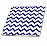 3dRose ct_110746_1 Chevron Pattern Navy Blue and White Zigzag-Ceramic Tile, 4-Inch [並行輸入品]