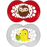 MAM(マム）Monster Collection 6ヶ月～　可愛いおしゃぶり　2個セット ❤モンスター君と恐竜ちゃん （レッド＆シルバー)BPAフリー [並行輸入品]