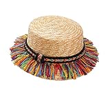 ベビーガールハットサマービーチサンハット麦わら帽子3-8歳、タッセルと黒いバンド