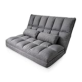 WEIMALL ソファーベッド ローソファー 2人掛け 幅130cm 3WAY 折り畳み 14段階リクライニング ソファ ベッド カウチ クッション付き 日本製ギア 座椅子 新生活 ダークグレー RSB130DG