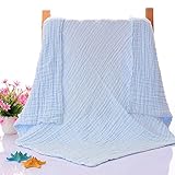 NUOMIコットン幼児用ベッド毛布6レイヤー、ベビーSleepingカバーキルト、Untwisted糸ソフト暖かいThrow Nursery Crib Bedding ブルー Bed Blankets