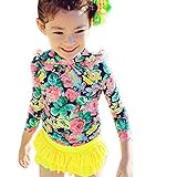 Spinas(スピナス) キッズ ベビー　 水着 ラッシュガード　フリル　上下セット　お揃い　おしゃれ 子供服 姉妹　友達　ペア　プレゼント　2歳　3歳　4歳　5歳　6歳 7歳　8歳　海　プール (M