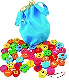 Jumbo Wooden Threading Beads Alphabet Blocks and Number Blocks 46 pieces in a bag- 26 alphabets and 