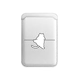 [YANS] 【ほっこり猫デザイン×大人かわいい】 MagSafe対応 カードケース 猫シルエットデザイン PUレザー スマホ背面カードホルダー ブラック/シルバー/ピンク/ラベンダー iPhone Android通用 磁気カードポケット ミニマリスト 小型 (ホワイト)