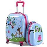 BestBuy キッズ用 子供用 スーツケース キャリーケース リュックサック 幼稚園 可愛い 動物柄 旅行 2点セット 機内持込み ABS素材 誕生日ギフト (ブルー)