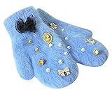 女性のミトン暖かい素敵な手袋ビーズの装飾冬の手袋、青