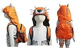 子供用 アニマル キャップ付きリュック 4種類 バックパック リュックサック キッズ ジュニア おでかけ 遠足 人気 おしゃれ 動物 (トラ)