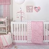 Pink Pintuck and Chevron Zig Zag 4 Piece Crib Bedding by The Peanut Shell by The Peanut Shell