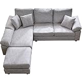 タンスのゲン 【ファブリック】 カウチソファ ポケットコイル仕様 クッション付き 3人掛けタイプ グレー 31200005 06