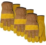 MidWest Gloves and Gear 435FLP03-L-AZ-6 Fleece Foam Lined Cowhide Leather Work Glove, Large, 3-Pack 