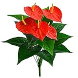 Htmeing 5 Heads 16 Artificial Anthurium Fake Plants Red Flowers for Office Home Decoration (red)【クリス