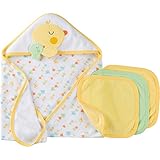 Gerber (ガーバー) ベビー フード付きバスタオル&ボディウォッシュクロス3枚セット (ヒヨコ) [並行輸入品]