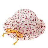LeafIn キッズハット ベビー帽子 綿 紐リボン 紫外線対策 UVcut帽子 サファリハット チューリップハット (M, いちご柄)