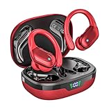 イヤホン bluetooth ワイヤレスイヤホン【2025最新ブルートゥースイヤホン】 Bluetooth 5.3 ENCノイズキャンセリング 最大80時間プレイバック IPX7防水 イヤーフック設計 自動ペアリング LEDディスプレイ 適用 スポーツ/音楽/WEB会議/通勤/通学 (レッド)