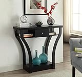Black Finish Curved Console Sofa Entry Hall Table with Shelf / Drawer [並行輸入品]
