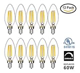 (12 PACK) LED Filament Candelabra Light Bulb, 6W (60W Equivalent) Dimmable, Cool White 4000K, 550 Lu