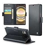 AQUOS R8 SH-52D ケース 手帳型 財布型 カードポケット付き アクオスr8 用 携帯カバー カード収納 Uovon スマホケース 高級レザー 耐衝撃 全面保護 スタンド機能 ストラップホール付き マグネット式 · ブラック