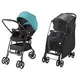 【セット買い】Aprica (アップリカ) 軽量オート4輪ベビーカー ラクーナエアー (luxuna air) カプリブリーズ BL+雨の日に色が変わるマルチレインカバー ブラック