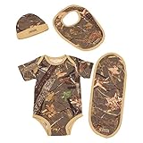King 's Camo幼児4点セット – ボディスーツ、ビーニー、よだれかけ、Burp Cloth