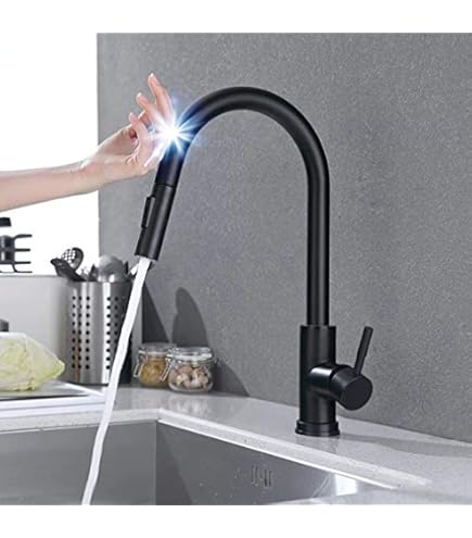 Amazon.co.jp: タッチレスキッチン水栓 ブラック, 引き込み式スプレー