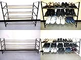 【S-6851BK】靴の量や 玄関 の広さに合わせて 伸縮 させて使える、便利な 伸縮自在 の★ 省スペース スライド式シューズラック 棚３段タイプ 【 ブラック 】★幅67.5～128×奥行21×高さ52cm 【紳士靴の収納目安9足～15