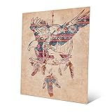 鳥の夢 – ブルーSouthwestern Indian blanket-pattern with Flying American Bald Eagle And Feathers overドリームキャ