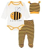 Lilax Baby Girl Fun Uniqueソフトコットンボディスーツ、キャップ、とパンツ新生児用品一式3ピースギフトセット カラー: イエロー