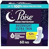Poise オーバーナイト 超薄型失禁&産後パッド 膀胱漏出用羽付き 8ドロップ エクストラ吸水 ロング丈 60枚 (20個3パック)