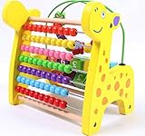 木のおもちゃ キリン形 ビーズコースター ビーズメイズ 玉そろばん 幼児 知育玩具