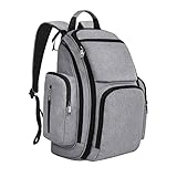 Mancro マザーズバックパック ママバッグ 新しい 多機能 保温ポーチとポーチ付 大容量 オムツ替え用シート付 ファッション盗難防止ポケット付き 保温ポケット付き マザーズバッグ ブ（グレー）