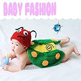 ハンドメイド 3-8ヶ月 撮影写真 ベビー 幼児 編む ツバサある テントウムシ 帽子+ロンパース 3-8ヶ月に合う 【1点】