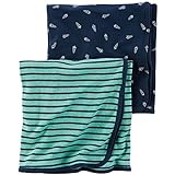 カーターズ Carter's 男の子用紺ロケットx緑ボーダーおくるみブランケット スワドル セキュリティブランケット 毛布 出産祝い [並行輸入品]