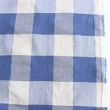 原ウール Bishwool 生地 チェック 生地幅130cm 50cm単位オーダーカット コットン60% リネン27% テンセル9% ナイロン4% 日本製 No.3 水色