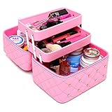 FYX　メイクボックス　コスメボックス　大容量　化粧品収納ボックス　収納ケース　小物入れ　大容量　取っ手付 (ライトピンク)