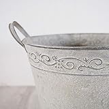 【2個入】 ブリキ製植木鉢/プランター 【ラウンド型 直径21.5cm】 穴有り 手作り 『ウーノ リーフ』 〔ガーデニング用品〕