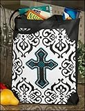 Cross with Gothic Design 16" Gusset Bottom Grocery Recycled Nylon Bag Tote Purse by Christian Brands