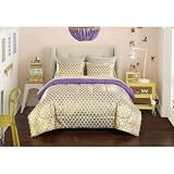 Durable, Versatile and Trendy Your Zone Gold Hearts Reversible Bed in a Bag Bedding Set, Gold/Purple