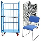 カゴ台車付き(ブルー Cタイプ) 22脚セット ファブリック ミーティングチェア 会議イス 会議椅子 スタッキングチェア パイプチェア パイプイス パイプ椅子 ライトブルー